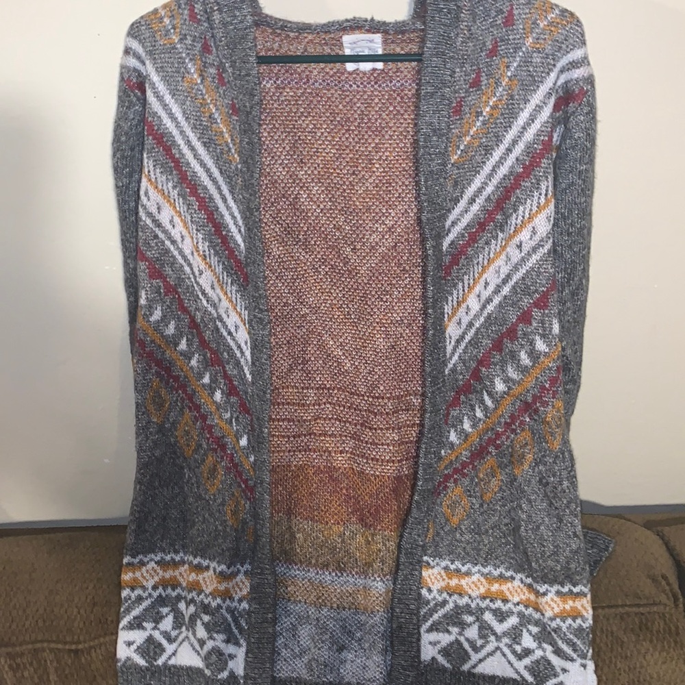 Hippie Rose Gray and Orange Cozy Cardigan Sweater
